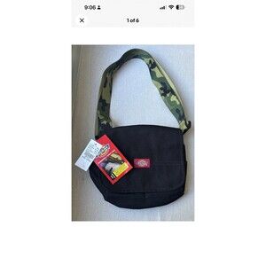 Dickies Mini Workpack Utility Messenger Crossbody Bag in black with a camo strap